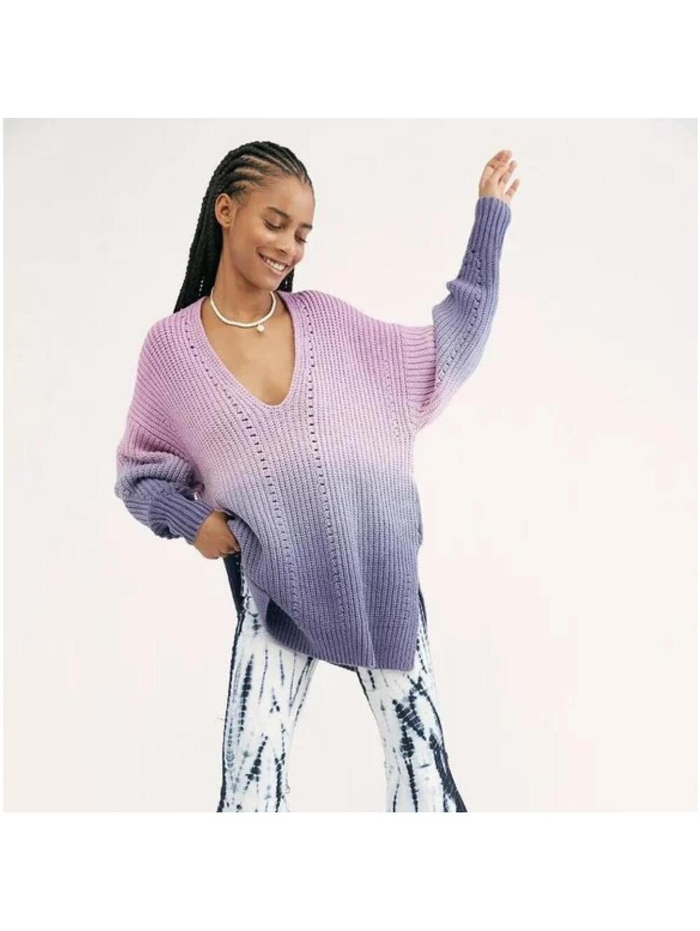 NWOT Free People Come Together Chunky VNeck Ombre Sweater size S